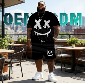 Fashionable Men's Casual Classic Two-Piece Sets <b>T</b>-<b>Shirt</b> Shorts <b>Quirky</b> Solid Print 100% Cotton Knitted Black White Contrast - Product Image 4