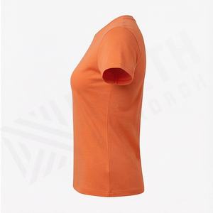 เสื้อยืดคอกลมแขนสั้นผ้าซาตินโพลีเอสเตอร์สีตามสั่งสำหรับผู้หญิง พร้อมโลโก้แบบกำหนดเอง เสื้อผ้าแฟชั่นคุณภาพสูง - Product Image 3