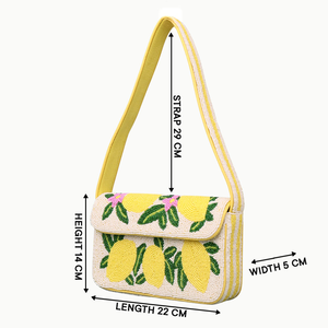 Sacs à bandoulière brodés pour femmes, sacs de soirée pour filles, sac à main bohème brodé citron, sac à bandoulière perlé en verre pour femmes - Product Image 6