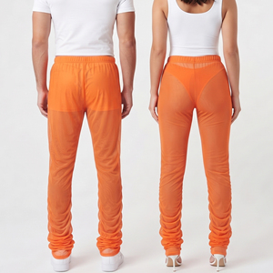 Sexy Transparent <b>Mesh</b> Flare Stacked <b>Pants</b> Sheer Transparent Stacked Trousers Unisex Summer Lightweight Stack Transparent <b>Pants</b> - Product Image 2