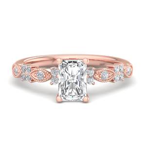 Bague de fiançailles de luxe en or rose avec diamant taille radiant, style <span class=keywords><strong>vintage</strong></span>, sertie de milgrain, bande marquise, ensemble de mariage, bijoux fantaisie pour femme, cadeau - Product Image 1