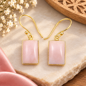 ตุ้มหูทรงสี่เหลี่ยมผืนผ้าสีชมพูโอปอลแบบหรูหราสง่างามสีทอง24K สำหรับผู้หญิงขายส่งเครื่องประดับสำหรับอินเดีย - Product Image 1
