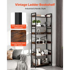 Libreria Industriale Vintage a 6 Ripiani con Struttura in Metallo, Scaffale a Scala con Mensole Aperte, Organizzatore per Libri - Product Image 6