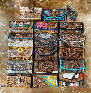 Pochette en cuir usiné à fleurs occidentales Portefeuille en cuir de fourrure de vachette Portefeuille multi-usages pour femmes Sac à main en fourrure de vachette usinée - Product Image 4