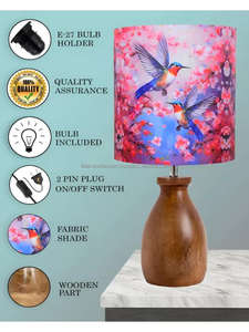 Lampe de sel Portable en bois de noyer faite à la main pour hôtels bureau et salon lecture Simple tambour abat-jour Design tissu décor FWE - Product Image 4