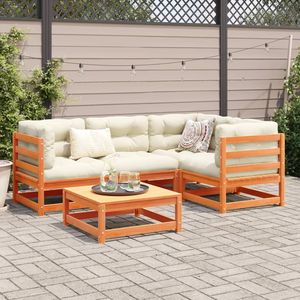 Grand ensemble de canapés modulaires de jardin en pin massif brun ciré, collection de meubles d'extérieur - Product Image 3