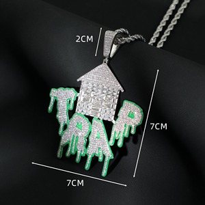 จี้แฟชั่นเคลือบสีเขียวเงินแท้ 925 ประดับเพชรโมอิสซาไนต์ สไตล์ Trap House ฮิปฮอป สำหรับผู้ชาย แร็ปเปอร์ ประดับอักษร บลิงค์  สวยงาม - Product Image 6