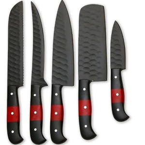 Juego de Cuchillos de Chef Profesionales de Acero Inoxidable de 5 Piezas, Hechos a Mano por Ahmad Fabric, Mango de Resina, Funda de Cuero, Diseño Moderno, Personalizable - Product Image 1