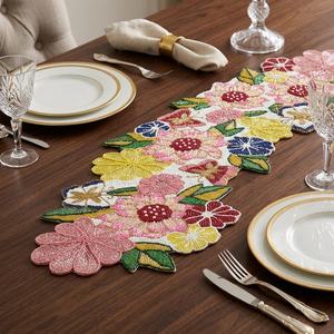 Floral Embroidered Fabric <b>Table</b> Runner Bohemian Handmade Mat Decorative Placemat for <b>Table</b> Centerpiece - Product Image 1