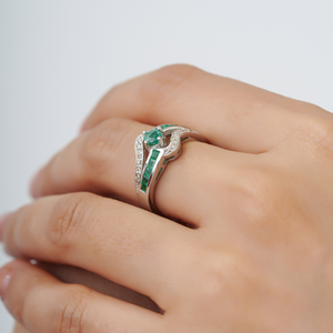 New Classy Vintage Inspired 925 Sterling <b>Silver</b> Authentic <b>Emerald</b> & Diamond Fine Jewelry <b>Ring</b> For Women - Product Image 4