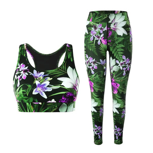 Premium Floral Sublimated Print Yoga Sets | Unisex Breathable Yoga <b>Bra</b> & Tights Supplier - Product Image 2