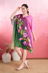 Vestido Kaftán Corto Informal para Mujer, Estampado Personalizado, con Detalle de Botones, Tela de Rayón, Elegante, para la Playa, Corte Holgado, Fabricante OEM - Product Image 3