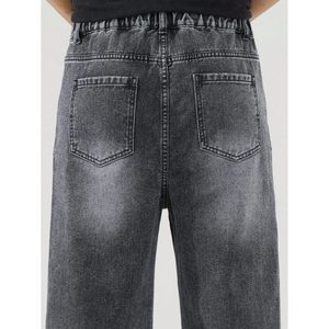 Jean en denim pour homme, taille mi-haute, gris délavé, style vintage rétro, coupe droite, écologique, respirant, grandes tailles 28-42, hiver automne, style urbain - Product Image 5