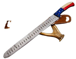 Couteau à fileter personnalisé Burraq, fait main, en acier Damas, lame de 9-10 pouces, étui en cuir, passe au lave-vaisselle, 3,0 mm - Product Image 1