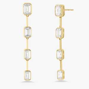 Emerald Lab Grown Diamond Dangle Drop Statement <b>Earrings</b> Custom 14K 18K Solid Gold Bezel Set Push Back Bridal Jewelry Wholesale - Product Image 4