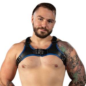 Arnés de Pecho de Cuero para Hombre Centurion 2.0, Azul, Correas Ajustables, Arnés Corporal de Cuero Premium para Club - Product Image 4