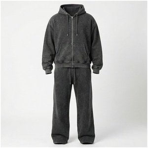 Ensemble de survêtement unisexe gris à manches longues, à capuche, avec fermeture éclair sur le devant, couleur unie, respirant, coupe décontractée, pour l'automne - Product Image 1