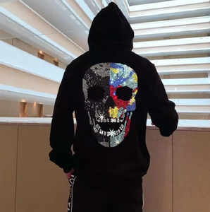 Custom <b>Black</b> High Quality Embroidered Chenille Logo Men Skull Spider Thick Bling <b>String</b> Oversized Rhinestone Winter 100% Cotton - Product Image 4