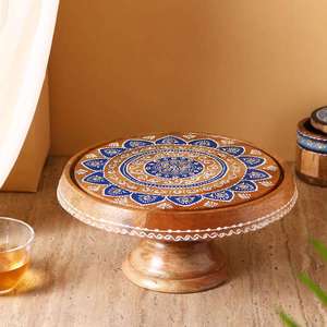 Round Acacia Wood Cake Display Stand Rustic Design for Weddings Birthday Parties - Product Image 4