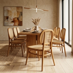 Fauteuil de salon classique en rotin tressé, structure en teck artisanale, fauteuil d'appoint style bistrot français, dossier en cannage naturel - Product Image 5
