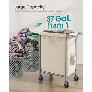 Cesto Portabiancheria con Ruote da 27 Pollici, Telaio in Acciaio, Capacità 37 Galloni (140 L), con Fodera Rimovibile, 2 Sezioni, Ruote Specifiche per Uso Quotidiano - Product Image 3