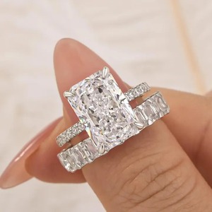 925 Silver Moissanite 7 Ct Radiant Cut Engagement <b>Ring</b> with <b>Cushion</b>&Radiant Cut <b>Wedding</b> Band in White Gold Plated <b>Ring</b> for Women - Product Image 3