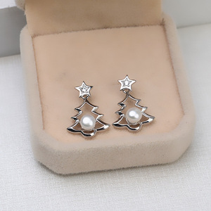 Pendientes de Plata S925 con Forma de Pentagrama y Árbol de Navidad para Mujer, Accesorio de Moda 2022, Bandeja de Plata para DIY con Perla, Bandeja Vacía 1271 - Product Image 4