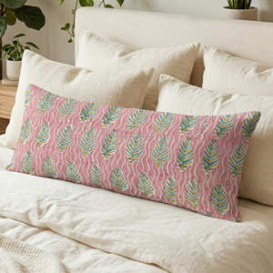 Funda de cojín lumbar decorativa con estampado botánico color mostaza, almohada decorativa para dormitorio estilo rústico - Product Image 2