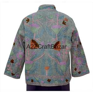 Veste TNT vintage à motif floral, printemps, multi-saisons, 100% coton, broderie Suzani, design dessiné à la main, écologique - Product Image 5