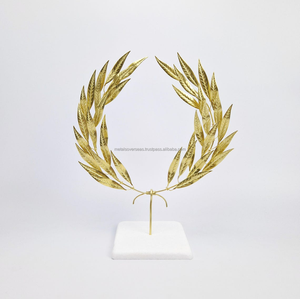 Élégante Sculpture Couronne de Feuilles Métalliques sur Socle en Marbre – Pièce Décorative Écologique pour Salon et Jardin, Fleur Artificielle - Product Image 6