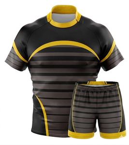 Ensemble de maillot de rugby sublimé noir et rouge pour homme, manches courtes, respirant, coupe athlétique, toutes saisons, imprimé géométrique - Product Image 3