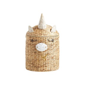 Panier en jacinthe d'eau tressé en forme de licorne avec couvercle – Organisateur de rangement décoratif magique pour chambre d'enfant - Product Image 1