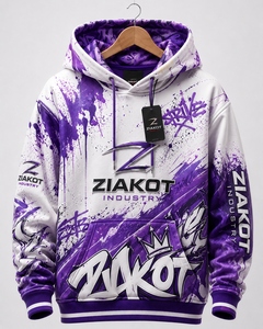 Wholesale Direct Pakistan Ziakot Industry Custom <b>Stitched</b> Graffiti Pattern Purple-White 3D Sports Pullover Sweatshirt <b>Hoodie</b> - Product Image 1