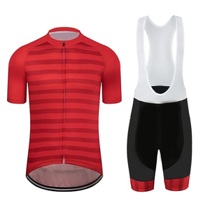 Ensemble de maillot de cyclisme pour homme, rayé rouge, manches courtes, respirant, spandex, polyester, coupe sportive pour l'été - Product Image 1