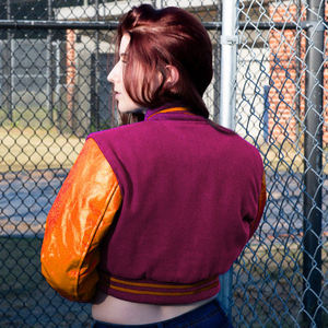 Veste courte universitaire pour femme, style bomber Letterman, rose, magenta, orange, manches en similicuir, vêtement d'extérieur décontracté, mode féminine - Product Image 6