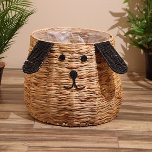 Cesta Infantil Boho de Jacinto de Agua con Forma de Perro y Bolsa de Polietileno, Bonita Cesta para Bebés con Orejas Negras, Organizador de Artículos Diversos, Maceta - Product Image 1