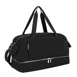 Sac de voyage en polyester imperméable noir, grande capacité, sac de week-end, sac de sport avec bandoulière - Product Image 3