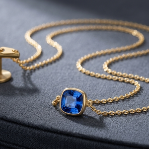 Luxury Blue Topaz Necklace 925 Sterling Silver 18K Gold Plated 16 Inch 7g 10mm Cushion Cut Wholesale Factory Price - Product Image 3