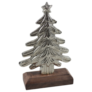Ornements créatifs en métal pour arbre de Noël avec base en bois, parfaits pour la décoration intérieure de la maison, de la table ou du bureau, sculptures tendance - Product Image 1