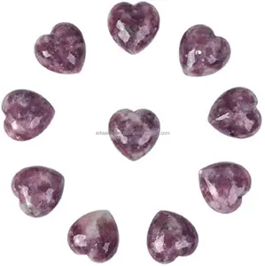 도매 Lepidolite 하트 불안 완화 푹신한 Lepidolite 하트 보석 마사지