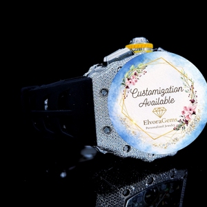 Reloj Inteligente Redondo para Mujer ElvoraGems con Caja de Acero Inoxidable y Gemas, Correa de Silicona, Personalización Disponible - Product Image 3