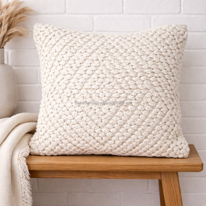 Housse de coussin décorative tuftée style bohème 20x20 en pur coton tissé à la main avec fermeture éclair, élégante housse de coussin blanche - Product Image 5