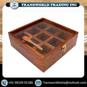 Handcrafted Wooden Spice <b>Box</b> Masala Dabba with Multiple Compartments Traditional <b>Kitchen</b> Spice <b>Storage</b> Container For Sale - Product Image 2