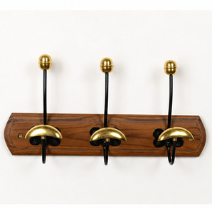 Vintage Wall Mounted Coat and Hat <b>Rack</b> with Solid Wood Base Antique Brass Dual Hooks for Hanging Coats Bags and Hats - Product Image 5