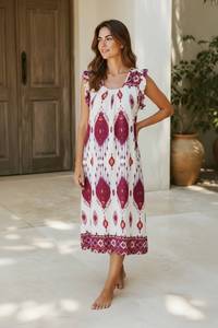 Hot Sale <b>Pyjamas</b> Thai Ray Women's Sleepwear Rayon Maxi Dress Woven Breathable Eco-Friendly Washable Knee-Length Floral Print - Product Image 3