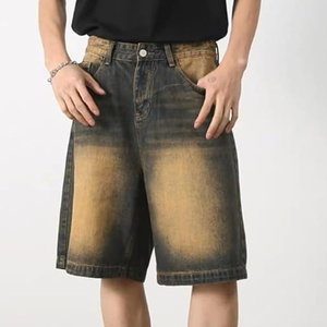 Shorts en jean délavé unisexe style streetwear vintage coupe ample en coton effet soleil délavé – Vente en gros - Product Image 2