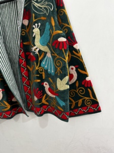 Vintage Finished Floral Embroidered Button Autumn <b>Winter</b> <b>Quilted</b> Canvas Banjara Jacket Eco-Friendly 100% Cotton Women's Workwear - Product Image 2