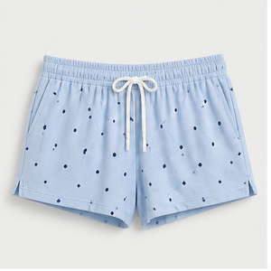Shorts de détente pour femmes, coupe droite décontractée, à pois bleu glace, avec cordon de serrage, en jersey modal classique WPSHORT-0032 - Product Image 1