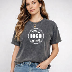 T-shirts délavés à l'acide pour femmes, respirants, personnalisés, style vintage décontracté, coupe oversize, unis, vente en gros - Product Image 1