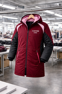 Premium Swim Parka Jacket Maroon Color Waterproof Long Hooded Coat with Inner Fleece Custom Logo Sports Team Winter Outerwear - Product Image 6